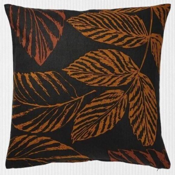 IKEA HÖSTKVÄLL Cushion Cover Leaf Pattern - Black/Orange 20" x 20 " - Picture 1 of 6